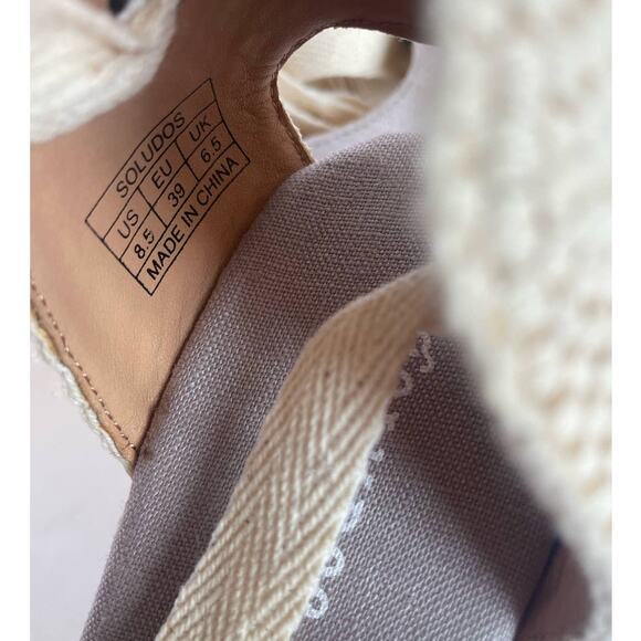 Soludos Marseille Wedge Ankle Tie Beige Neutral Linen Spain Size 8.5 - Picture 9 of 9